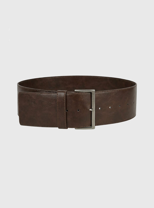 Aeriana Faux Leather Wide Belt Chocolate